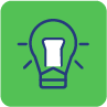 Icône d'ampoule allumée sur fond vert