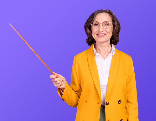 Maitresse d'école sur fond violet