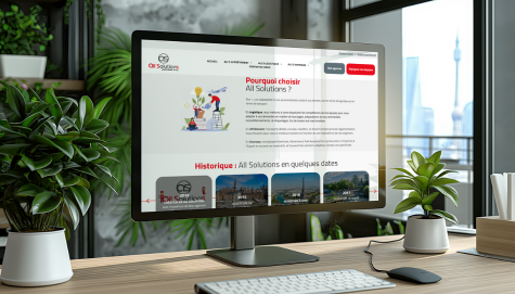 Mockup du site all solutions sur un écran d'ordinateur